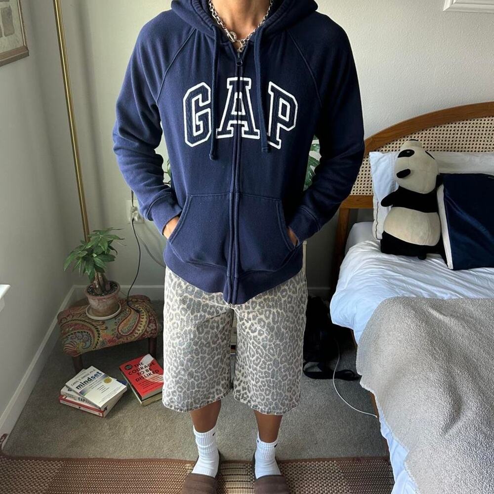 Gap Arch Logo Full Zip Hoodie Sweatshirt Mens Small Navy Blue Stitched S